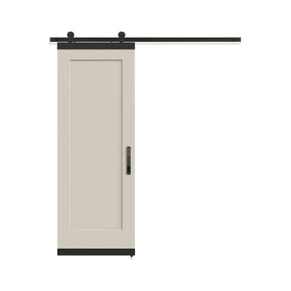 JELD-WEN 30 in. x 84 in. Madison Primed Smooth Molded Composite MDF Barn Door with Rustic Hardware