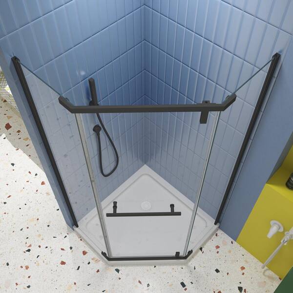 ANGELES HOME 34.75 in. W x 72 in. H Pivot Frameless Shower Door in Matte White with 1/4 in. Tempered Clear Glass