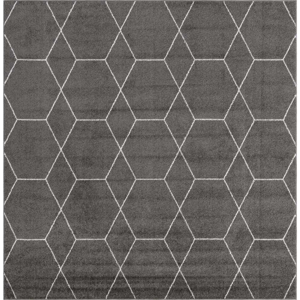 Trellis Frieze Dark Gray Square Synthetic Area Rug