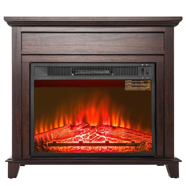 AKDY 32 in. Freestanding Electric Fireplace Heater in Black with Tempered Glass with Log