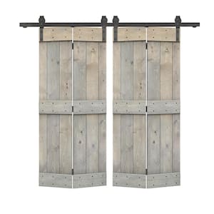 Mid-Bar Pre Assembled 48 in. x 84 in. Solid Core Smoke Gray Wood Double Bi-Fold Barn Doors with Sliding Hardware Kit