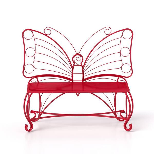 Misopily 48 in. Butterfly Cast Metal Outdoor Garden Bench in Red for Garden, Yard, Park, Entryway