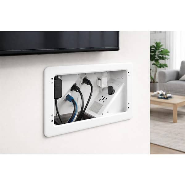 In-Wall TV Box with Flange, 2 Power Outlets and Cable Management Kit for Wall Mounted TV, New or Retrofit Installation