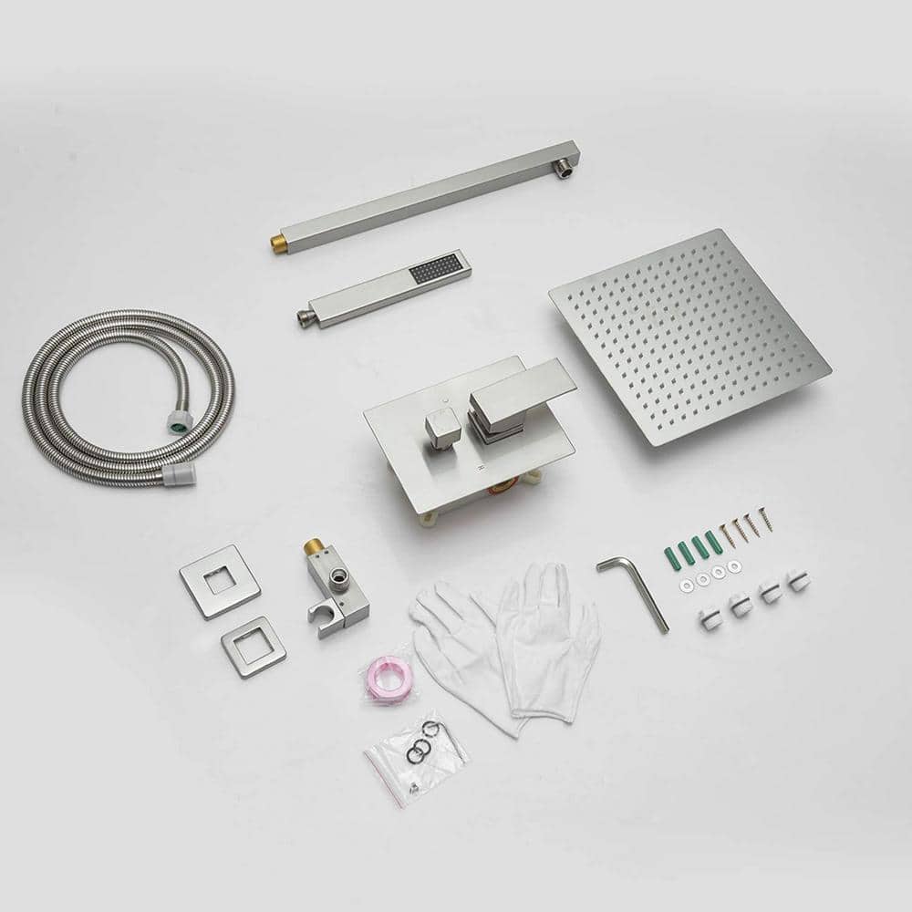 10 Inch Brushed Nickel Square Rain Shower Combo Set