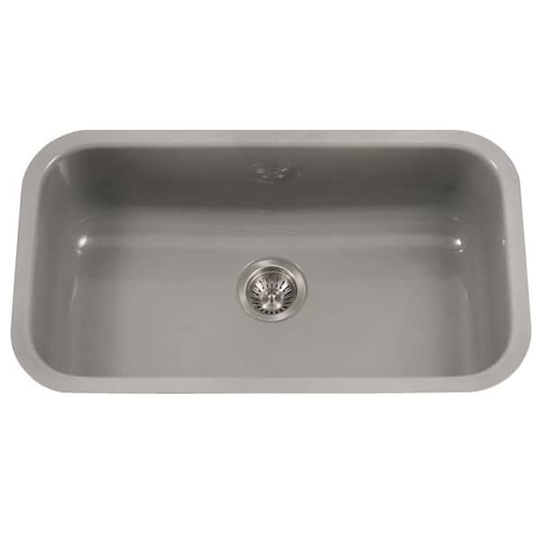 HOUZER Porcela Series Undermount Porcelain Enamel Steel 31 in. Large Single Bowl Kitchen Sink in Slate
