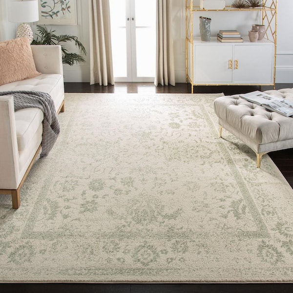 Adirondack 10 ft. x 10 ft. Square Ivory/Sage Border Distressed Area Rug