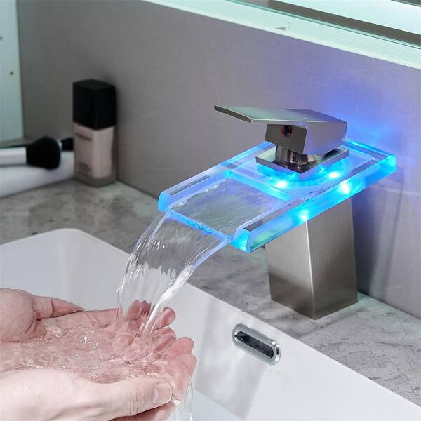 LED Waterfall Bathroom Faucet- Water Temperature Color Change Tap