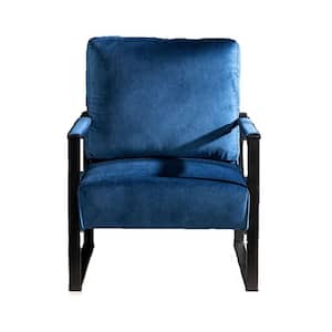 Hosam 25.4 in. Blue Velvet Upholstery Metal Arms Chair (Set of 1)