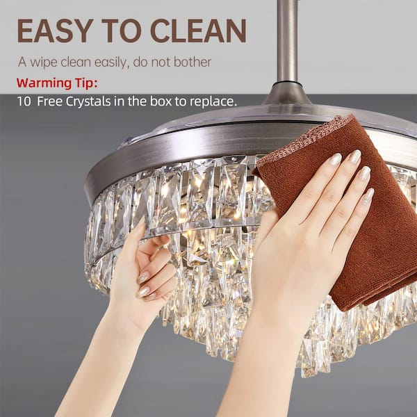 42 in. Integrated LED Chrome Crystal Retractable Indoor Ceiling Fan With Light Kit and Remote Control