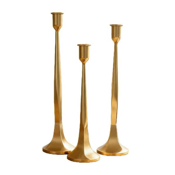 Iron Taper Candle Holder Set of 3, 12 in. 14 in. 15.5 in. Gold Tall Holders for Wedding and Home Decor WK0868