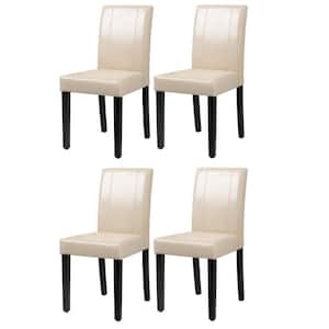 Beige Dining Chairs PU Leather Modern Kitchen chairs with Solid Wood Legs (Set of 4)
