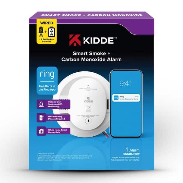 Hardwired Ring App Enabled Smart Smoke & Carbon Monoxide Detector, AA Battery Backup, Voice Alerts, Interconnected Alarm
