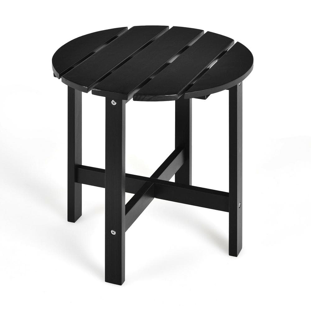 Outdoor 18 in. Round Wooden Slat Side Table, Black