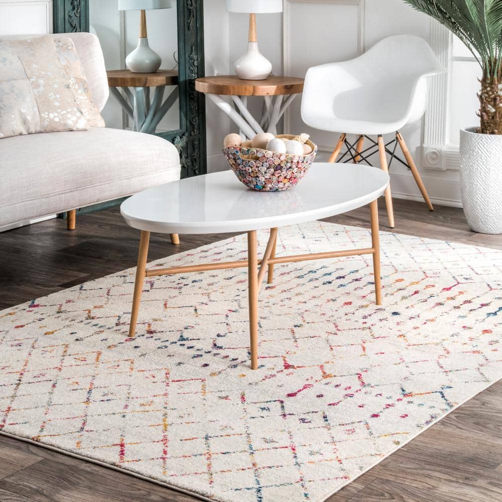 Elevated Trellis 4' Square Light Multi Synthetic Accent Rug