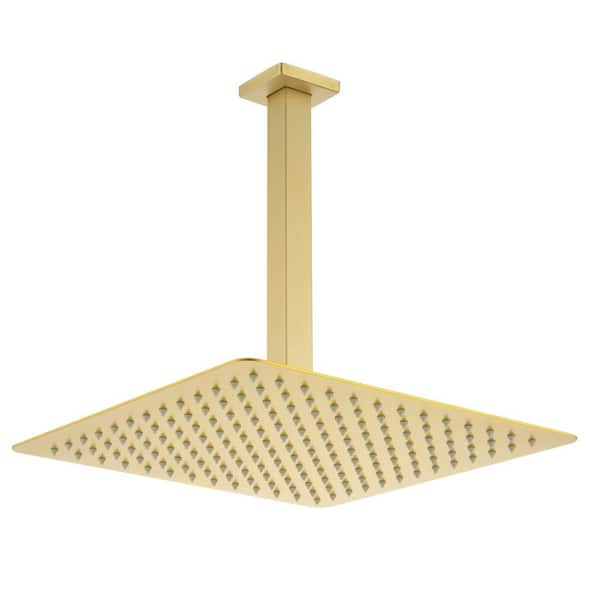 1-Spray Patterns with 2.5 GPM 9.84 in. Ceiling Mount Fixed Shower Head with Shower Arm in Brushed Gold