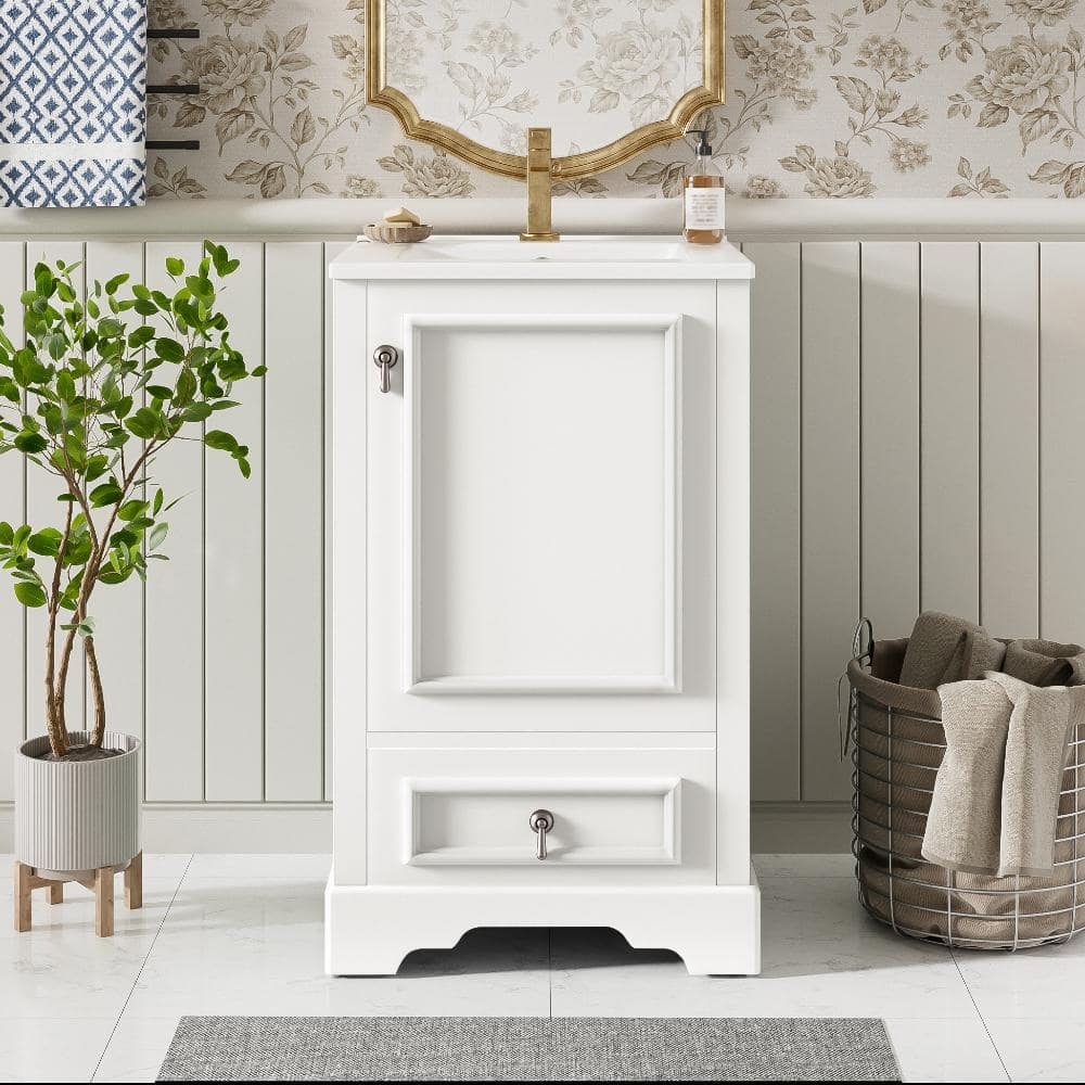 20 in. W White Freestanding Bath Vanity with Ceramic Sink, Door Storage Rack and Compartment Drawer price history on PriceWatchPro