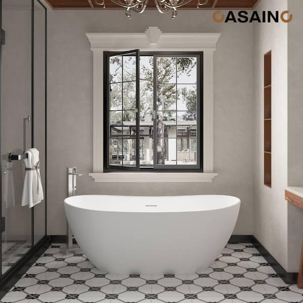 64.57 in. x 32.28 in. Soaking Non-Whirlpool Flatbottom Bathtub with Center Drain and Shower Faucet in Matte White