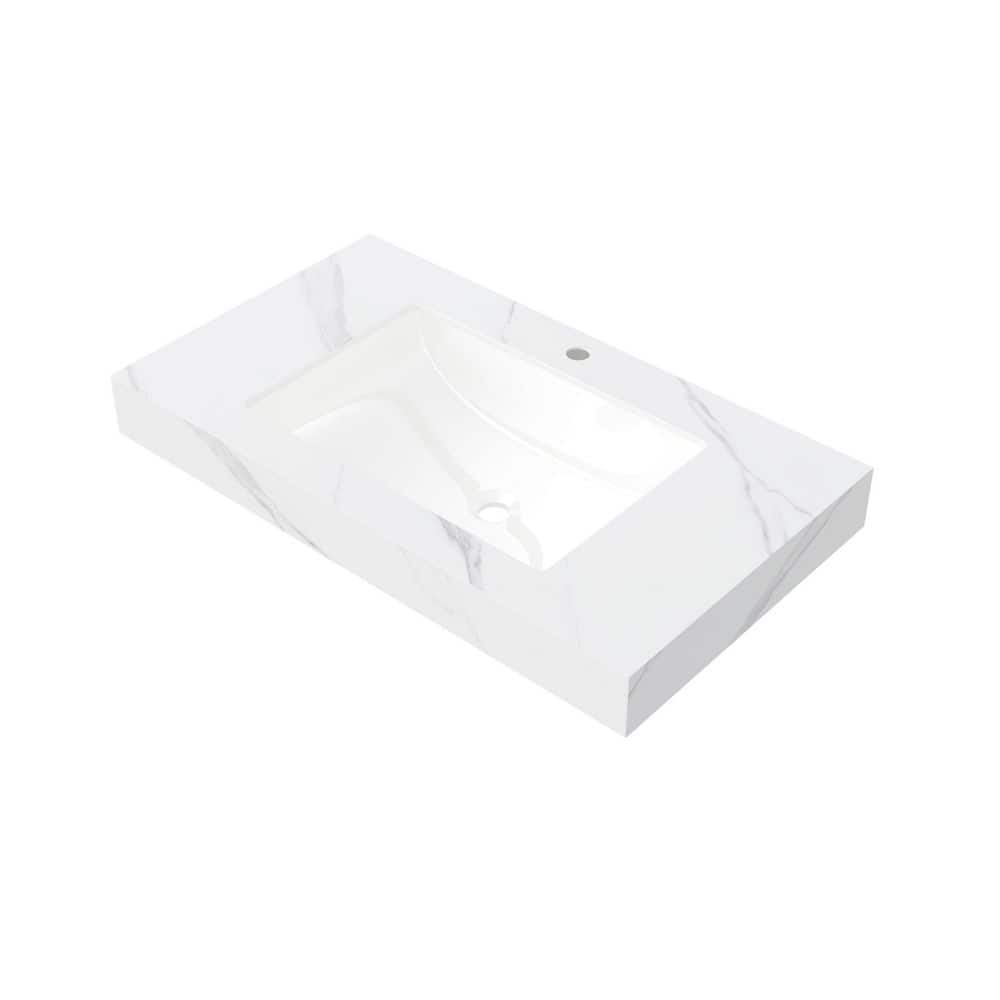 35.8 in. W x 18.9 in. D Sintered Stone Vanity Top in White with One Pre-drilled Faucet Hole, Cabinet Not Included price history on PriceWatchPro