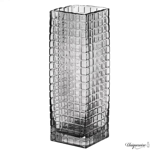 Uniquewise 12 in. Square Frosted Gray Glass Table Vase - A Timeless Centerpiece for Dining Tables, Living Rooms, and Bedrooms.