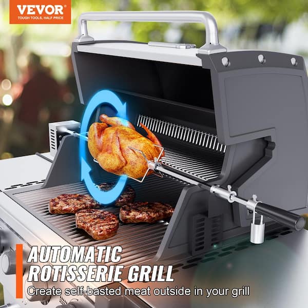 VEVOR Universal Grill Rotisserie Kit for Grills, Electric BBQ Grill with 110V 9W Motor, Stainless Steel Automatic Grilling Kit