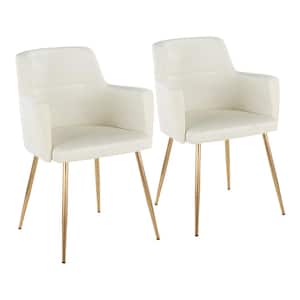 Andrew Cream Velvet and Gold Metal Dining Chair (Set of 2)