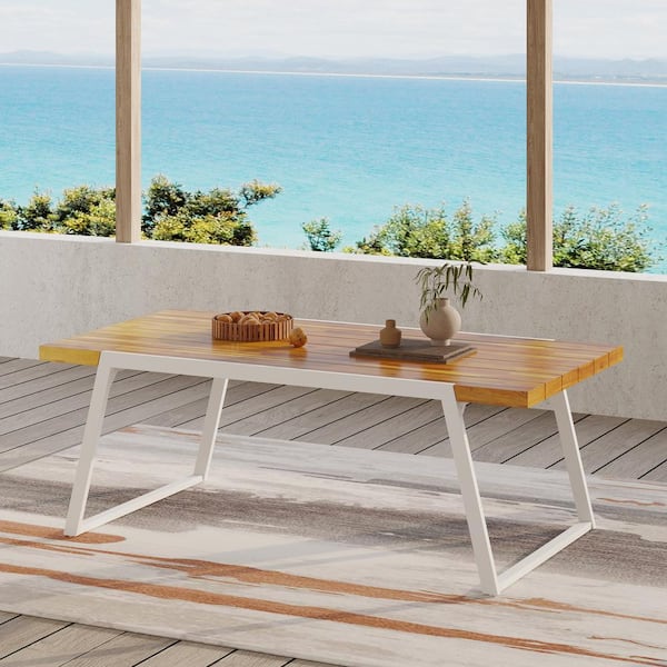 COOLSHARK All Weather Rectangle Acacia Wood Dining Table Outdoor Patio Table for Lawn Garden Deck