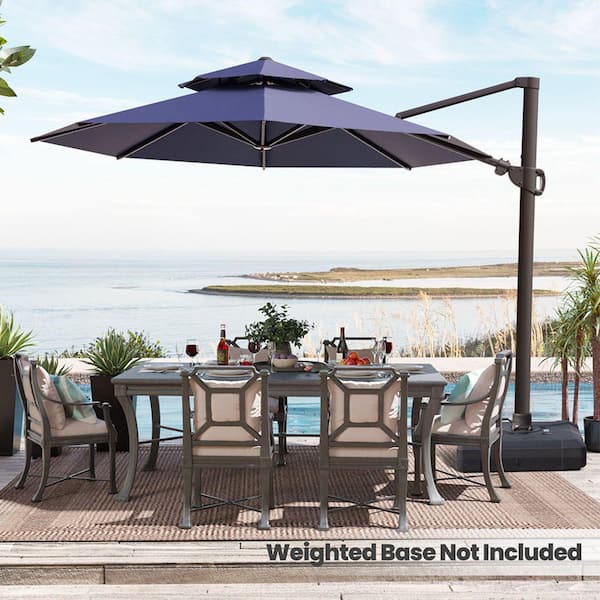 Crestlive Products 11.5 ft. Double Top Octagon Cantilever Patio Umbrella in Navy Blue