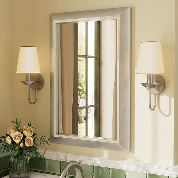 16 in. W x 24 in. H Rectangular Aluminum Alloy Framed and Tempered Glass Wall Bathroom Vanity Mirror in Brushed Silver
