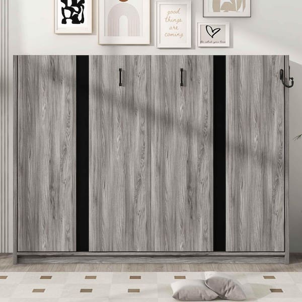 Gray Wood Frame Full Size Murphy Bed with can be Folded into a Cabinet Designed