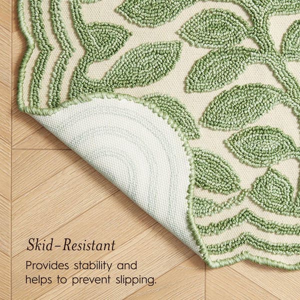 AtelierGG（アトリエジジ） フランネル ローラ(グリーンフラワー) Laura Ashley Leaf Vine 2 ft. x 3 ft. Sage Green Floral Area Rug