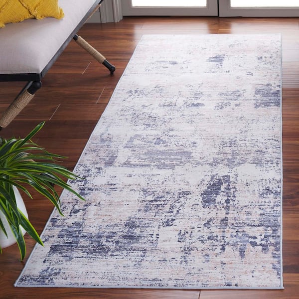 Tacoma Beige/Blue 3 ft. x 8 ft. Machine Washable Distressed Abstract Runner Rug