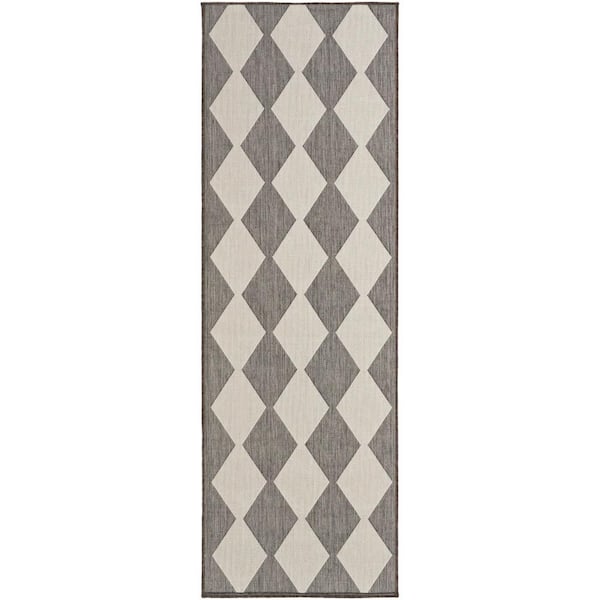 Positano Charcoal 2 ft. x 12 ft. Diamond Contemporary Runner Area Rug