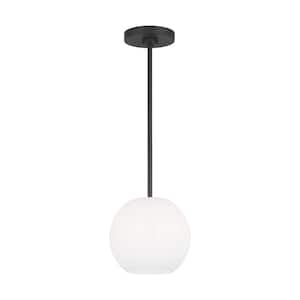 Rory 8.375 in. 1-Light Midnight Black Pendant Light with a Clear Outside and Painted White Inside Glass Shade