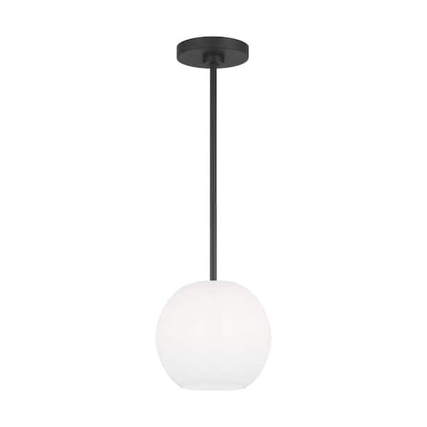 Generation Lighting Rory 8.375 in. 1-Light Midnight Black Pendant Light with a Clear Outside and Painted White Inside Glass Shade