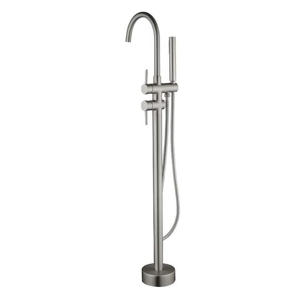 Aurora Decor Aca 1-Handle Freestanding Bathtub Faucet Bath Tub Filler Faucet with Hand Shower Floor Mount in Brushed Nickel