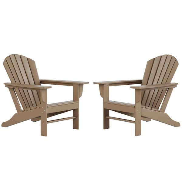 Mason Weathered Wood Poly Plastic Outdoor Patio Classic Adirondack Chair, Fire Pit Chair (Set of 2)