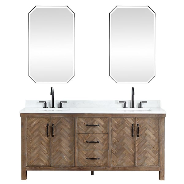 Javier 72 in. W x 22 in. D x 33.9 in. H Double Sink Bath Vanity in Gray White Grain Composite Stone Top Mirror
