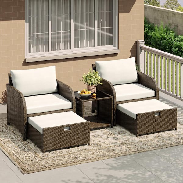 5-Piece Space-Saving Conversation Group with Thick Cushions -Modern Wicker Brown gradient rattan and beige fabric