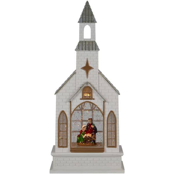 LED Lighted Holy Family Church Scene Christmas Snow Globe 12 in.