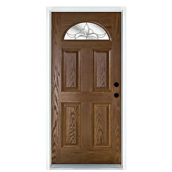 MP Doors 36 in. x 80 in. Andaman Medium Oak Left-Hand Inswing Fan Lite Decorative Fiberglass Prehung Front Door