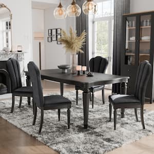 Seabliss 5-Piece Glam Rectangle Black Wood Top Dining Room Set Seats 4