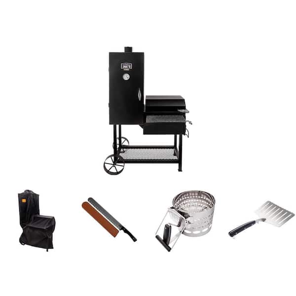 Bandera Vertical Offset Charcoal Smoker and Grill with Cover, Slicing Knife, Lifter and Starter (5-Piece)
