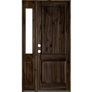46 in. x 96 in. Rustic Knotty Alder Sidelite 2 Panel Right-Hand/Inswing Clear Glass Black Stain Wood Prehung Front Door