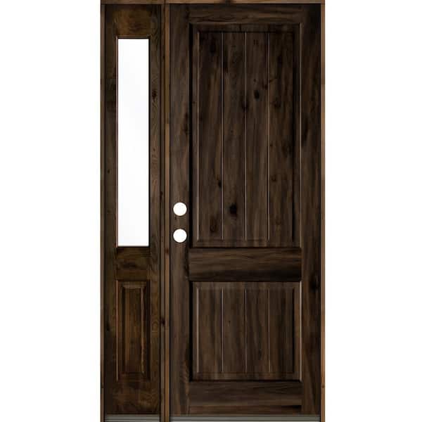 Krosswood Doors 50 in. x 96 in. Rustic Knotty Alder Sidelite 2 Panel Right-Hand/Inswing Clear Glass Black Stain Wood Prehung Front Door