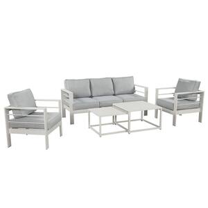 5-Piece Aluminum Outdoor Patio Conversation Set with Light Grey Cushions