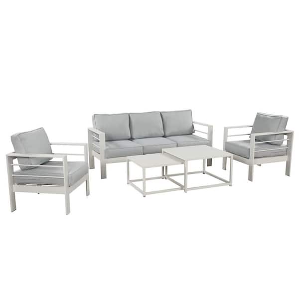 SUNVIVI 5-Piece Aluminum Outdoor Patio Conversation Set with Light Grey Cushions