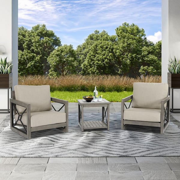 ULAX FURNITURE Marindo 3-Piece Aluminum Outdoor Conversation Set With ...