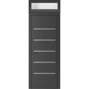 32 in. x 94 in. Right-hand/Inswing Frosted Glass Antracite Grey Steel Prehung Front Door with Hardware