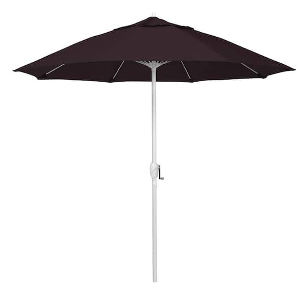 California Umbrella 9 ft. Matted White Aluminum Market Patio Umbrella Fiberglass Ribs and Auto Tilt in Purple Pacifica