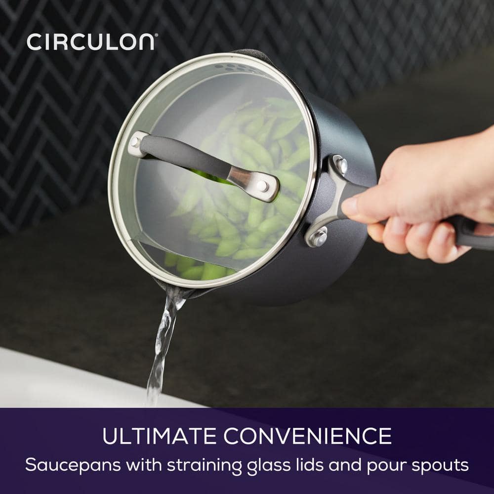 Graphite Aluminum Nonstick Saucier with Pour Spout and Lid